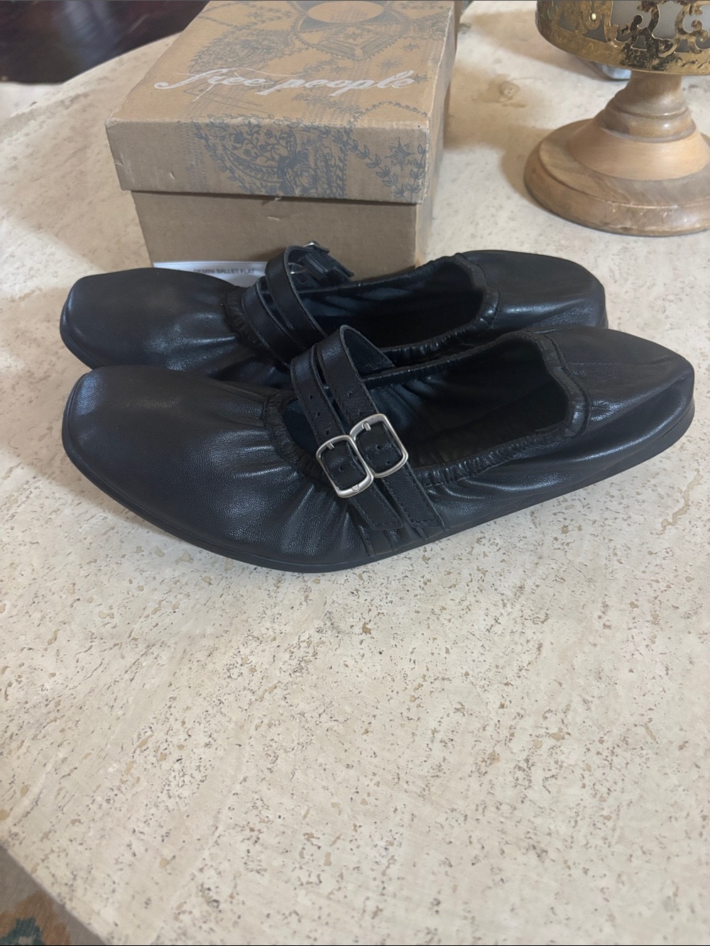 Free People Black Double-Buckle Ballet Flats